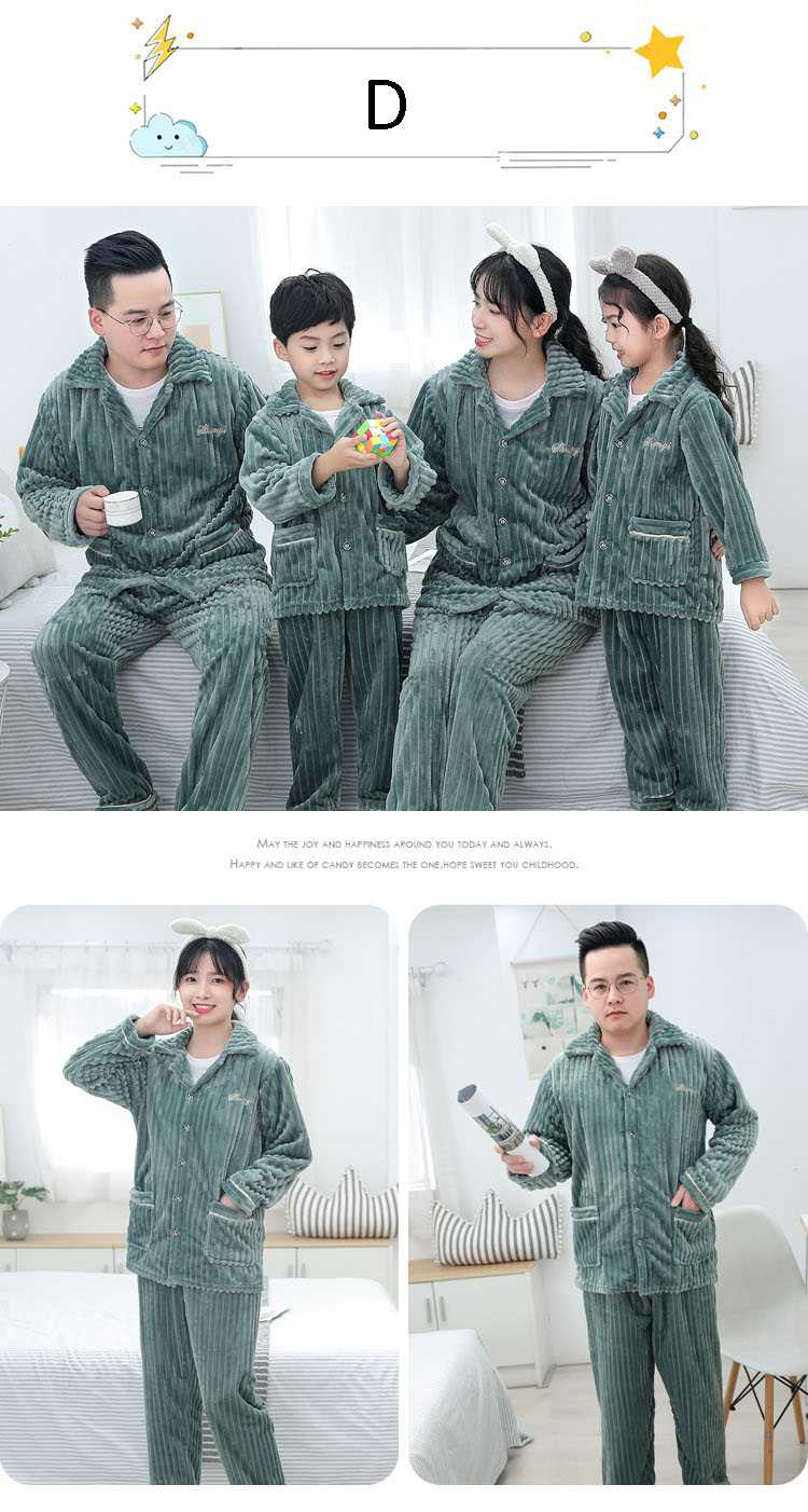 Children's flannel family wear thick Korean pajamas set home service on sale 4