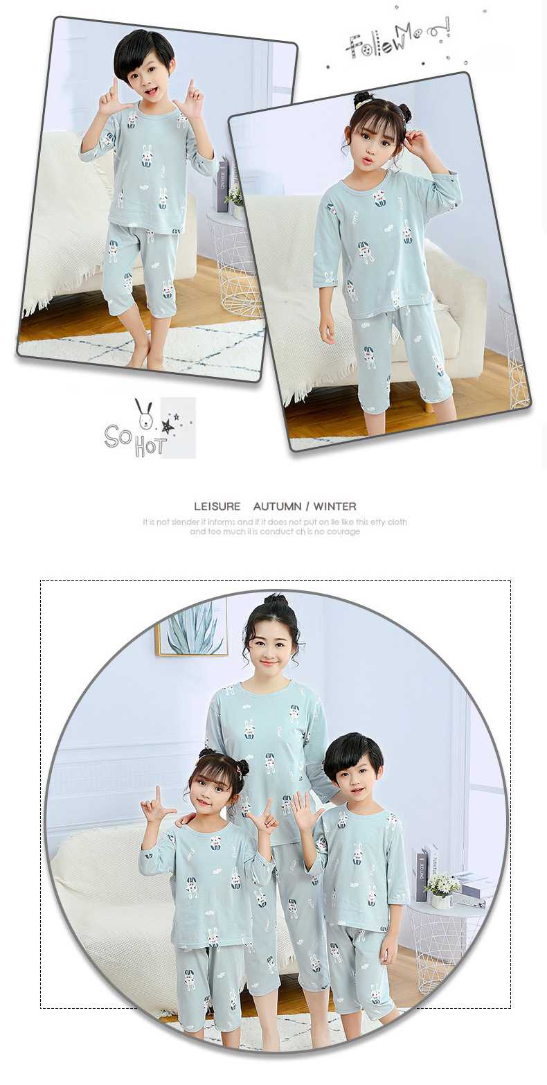 Three-quarter sleeve casual parent-child clothing cotton pajamas suit can be worn outside on sale 6