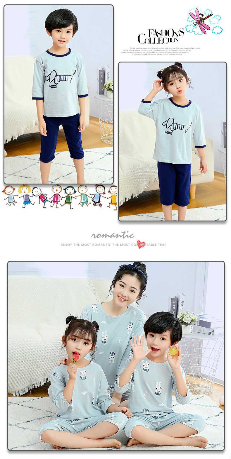 Three-quarter sleeve casual parent-child clothing cotton pajamas suit can be worn outside on sale 7