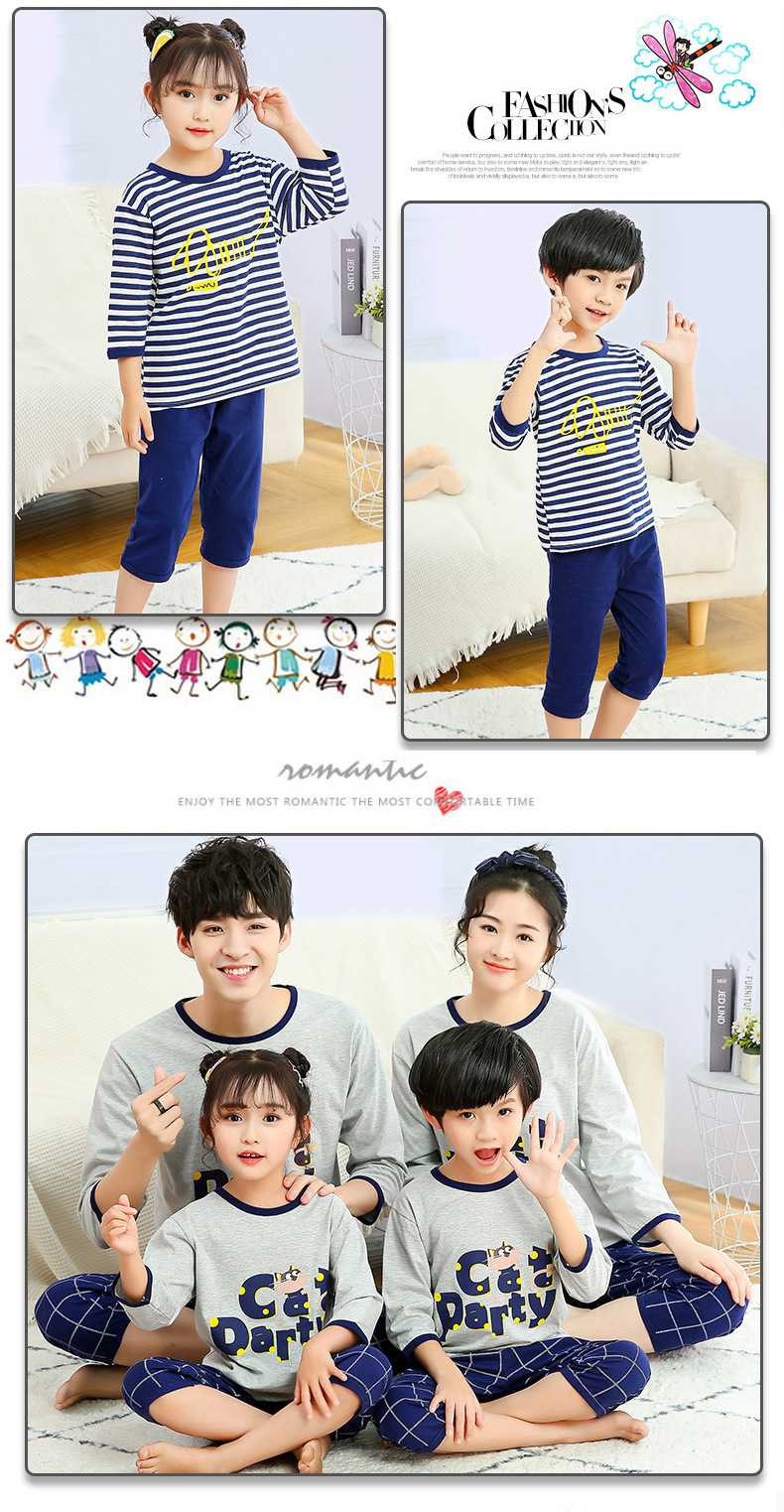 Three-quarter sleeve casual parent-child clothing cotton pajamas suit can be worn outside on sale 9