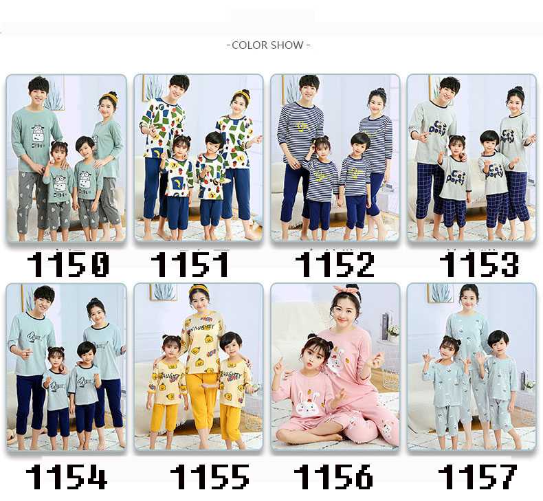 Three-quarter sleeve casual parent-child clothing cotton pajamas suit can be worn outside on sale 13