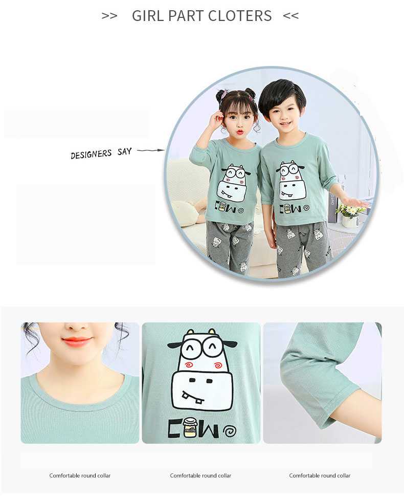 Three-quarter sleeve casual parent-child clothing cotton pajamas suit can be worn outside on sale 14
