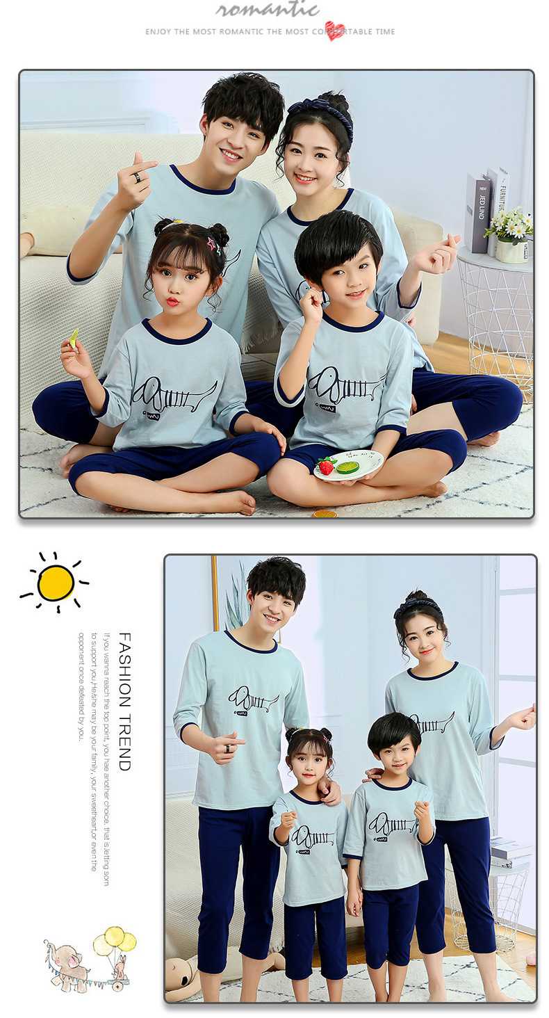 Three-quarter sleeve casual parent-child clothing cotton pajamas suit can be worn outside on sale 3