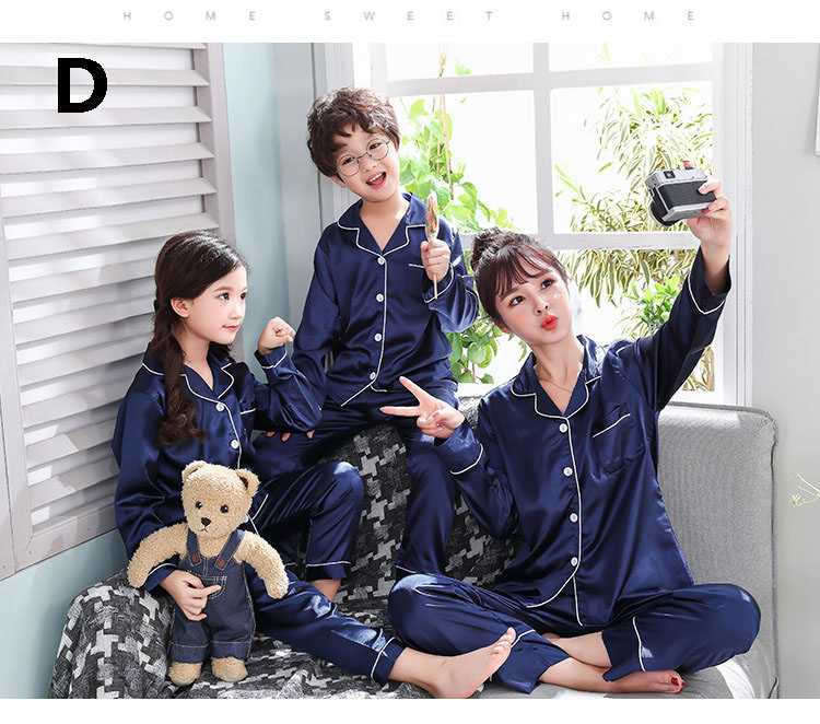 New pajamas for a family of three cartoon ice silk long-sleeved spring and autumn family suit on sale 6