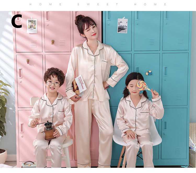 New pajamas for a family of three cartoon ice silk long-sleeved spring and autumn family suit on sale 1
