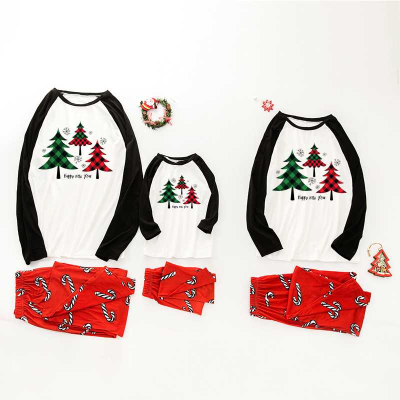 European and American parent-child Christmas tree letter printing family pajamas on sale 10