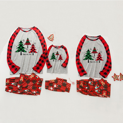 European and American parent-child Christmas tree letter printing family pajamas on sale 12