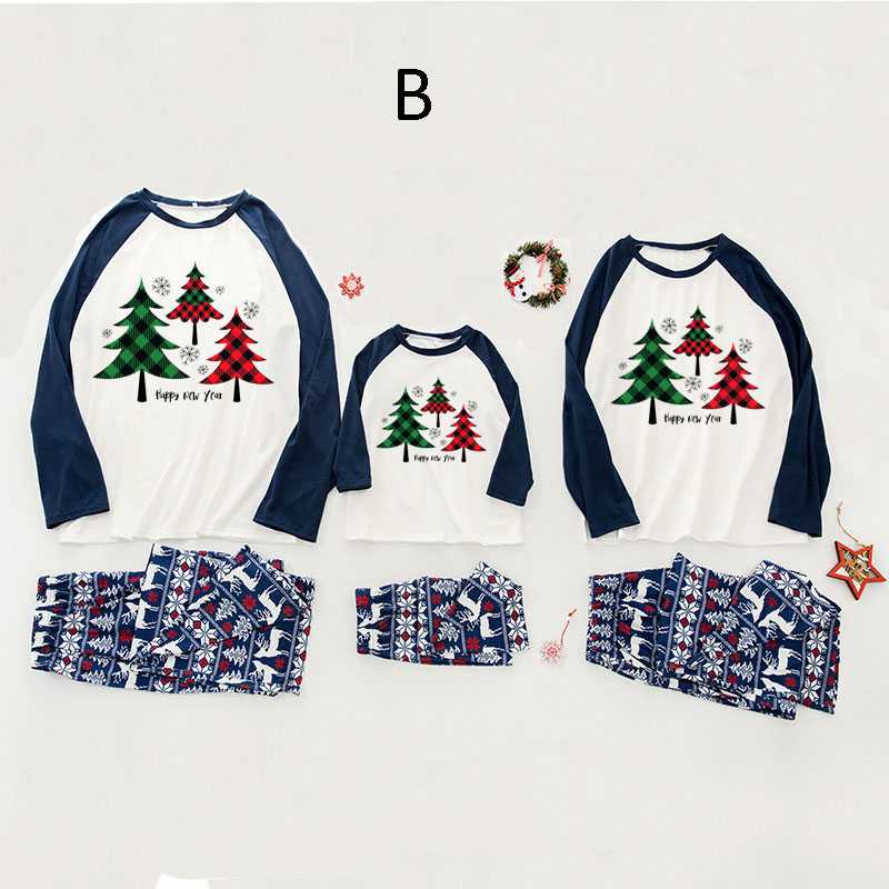 European and American parent-child Christmas tree letter printing family pajamas on sale 2