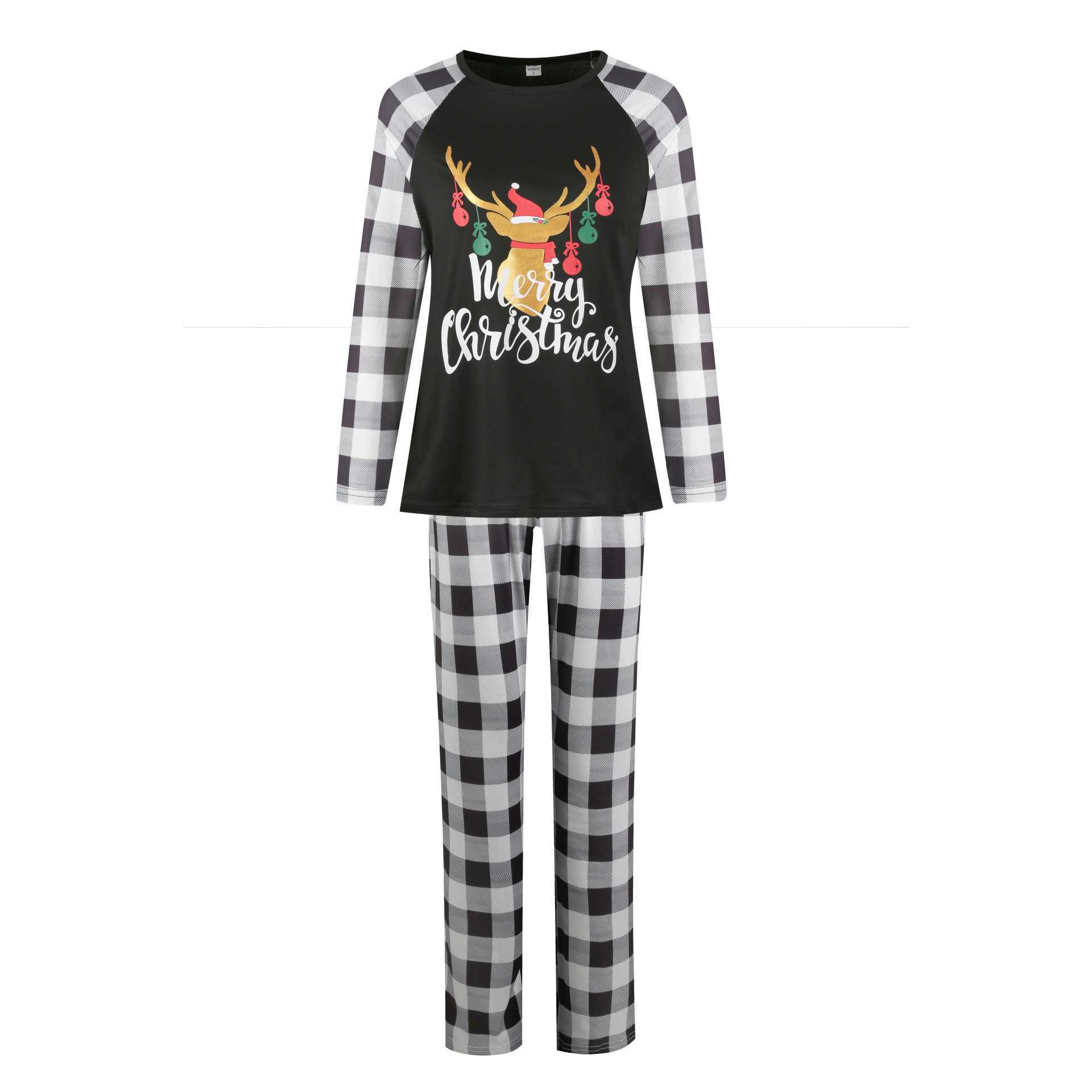 Christmas parent-child Winter plus velvet warmth round neck print family suit pajamas on sale 7