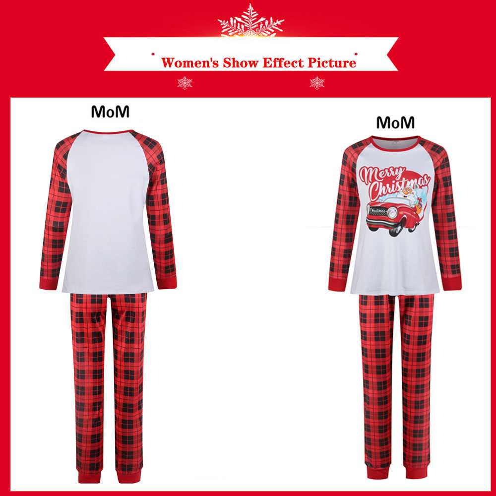 Christmas parent-child Winter plus velvet warmth round neck print family suit pajamas on sale 10