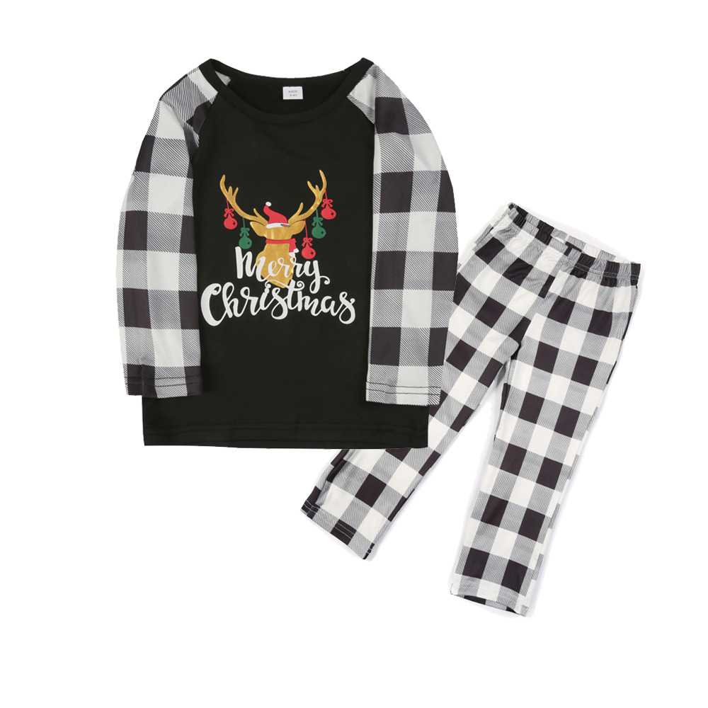 Christmas parent-child Winter plus velvet warmth round neck print family suit pajamas on sale 22