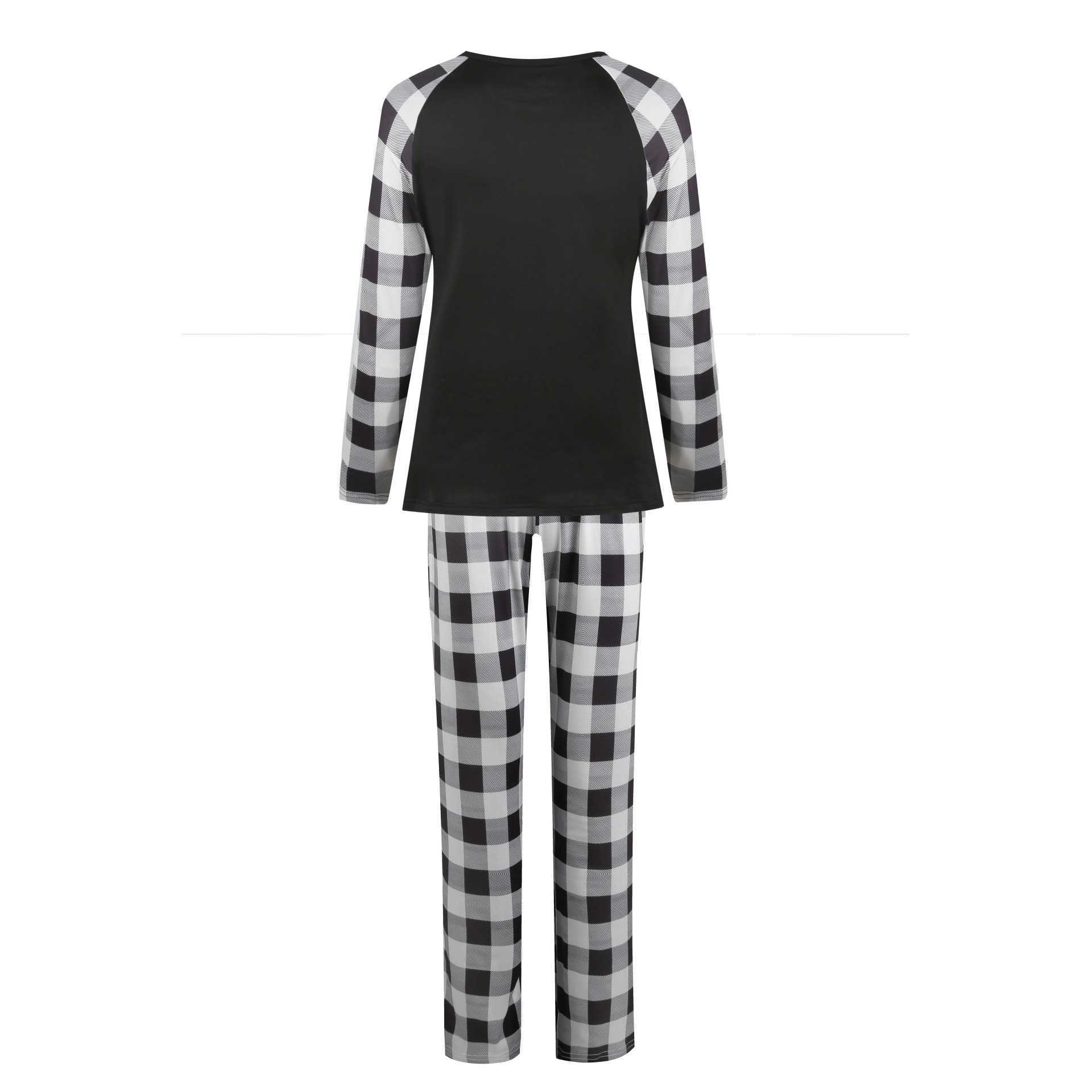 Christmas parent-child Winter plus velvet warmth round neck print family suit pajamas on sale 23