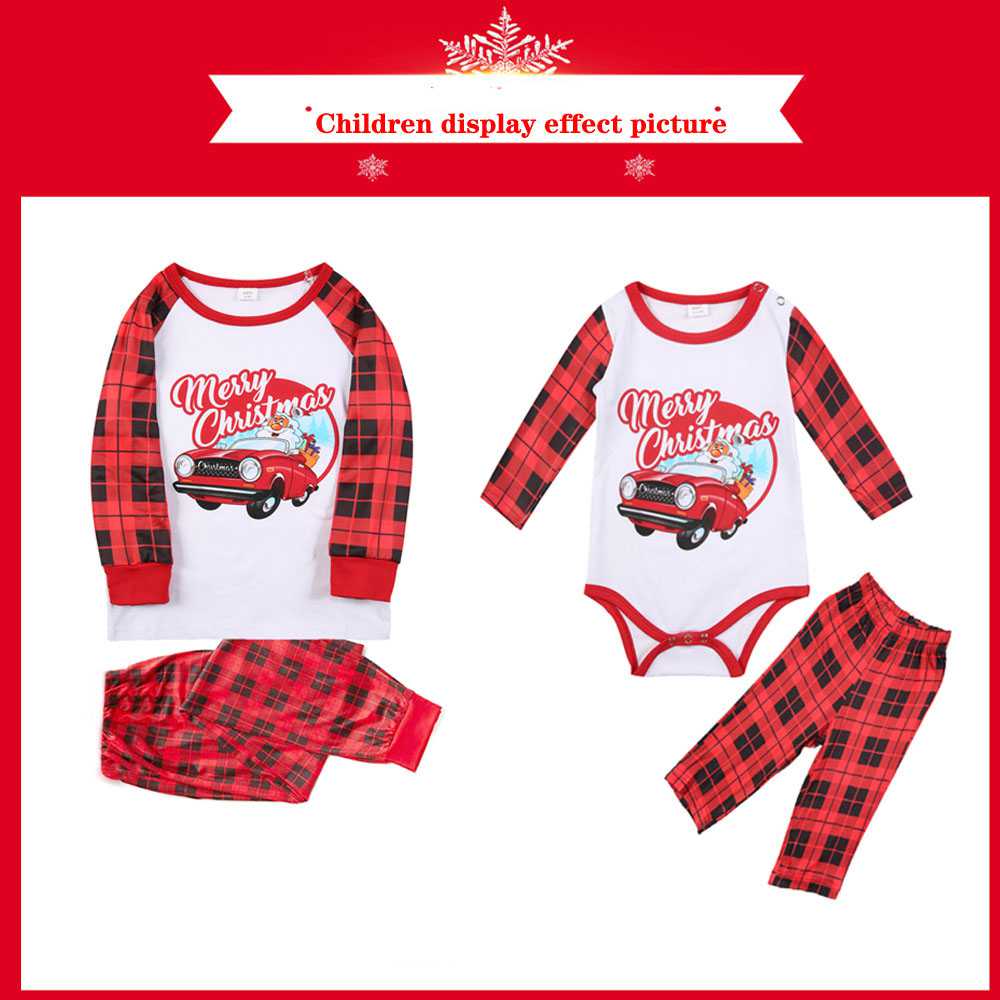 Christmas parent-child Winter plus velvet warmth round neck print family suit pajamas on sale 25