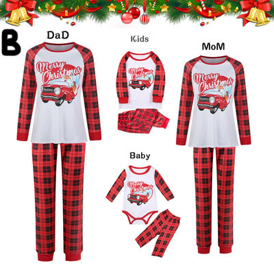 Christmas parent-child Winter plus velvet warmth round neck print family suit pajamas on sale 26