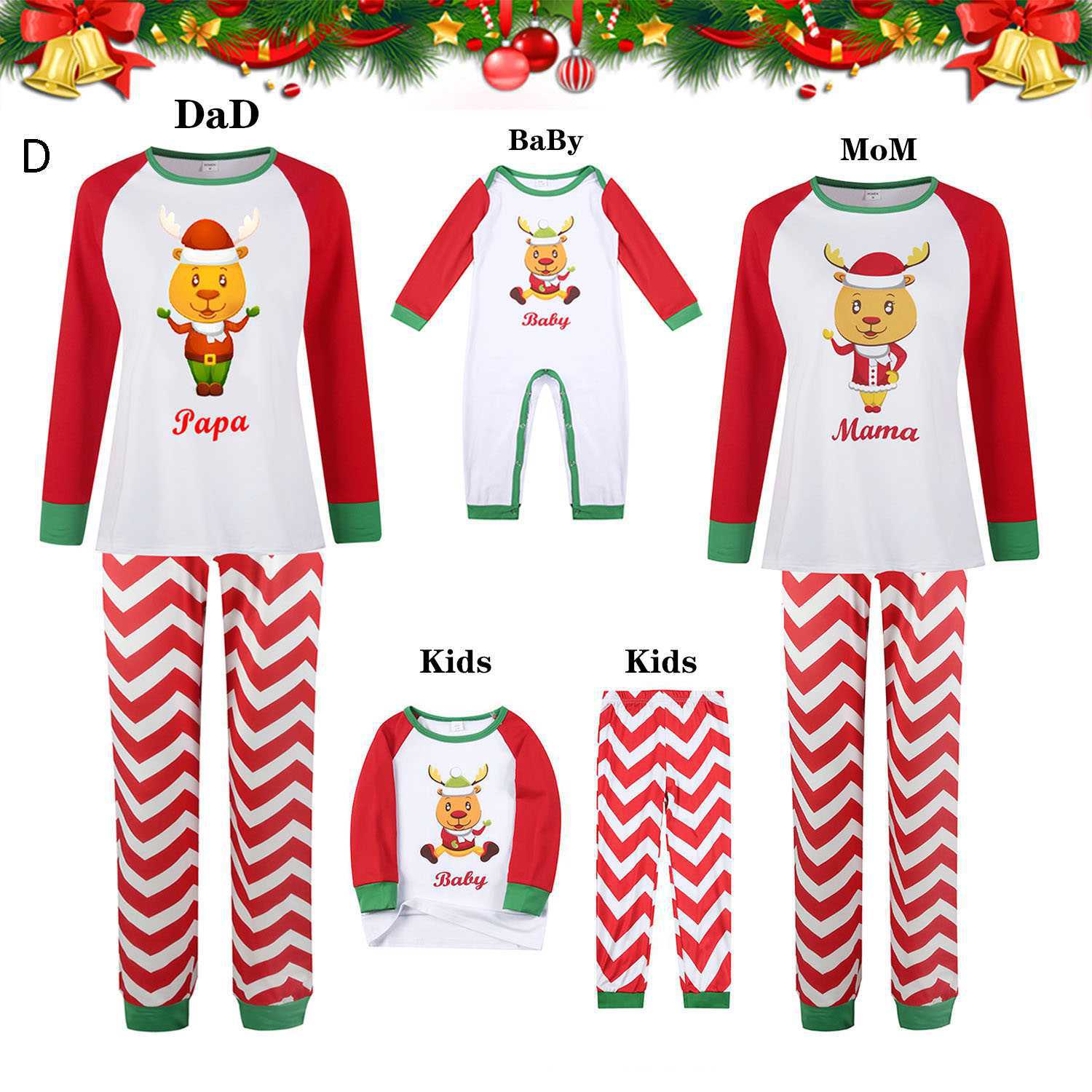 Christmas parent-child Winter plus velvet warmth round neck print family suit pajamas on sale 30