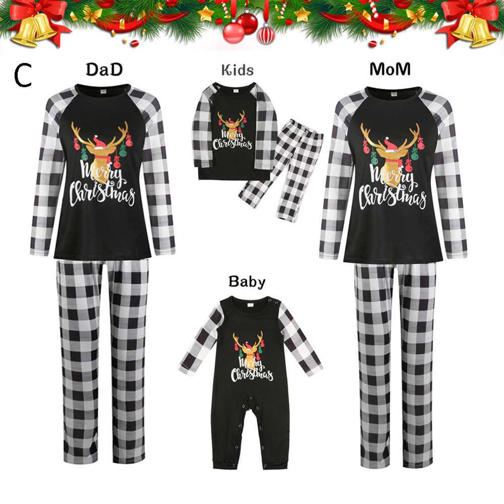 Christmas parent-child Winter plus velvet warmth round neck print family suit pajamas on sale 32