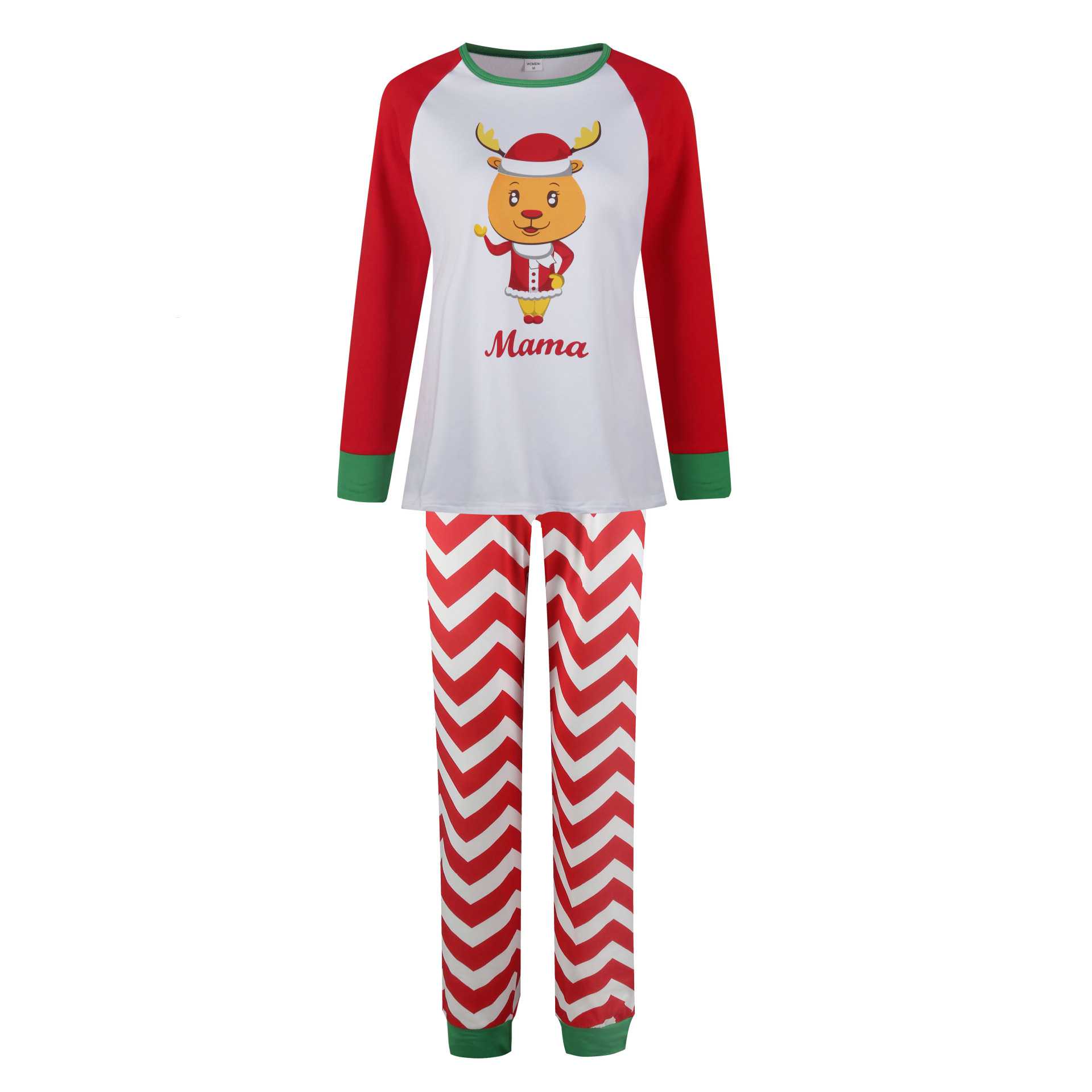 Christmas parent-child Winter plus velvet warmth round neck print family suit pajamas on sale 5