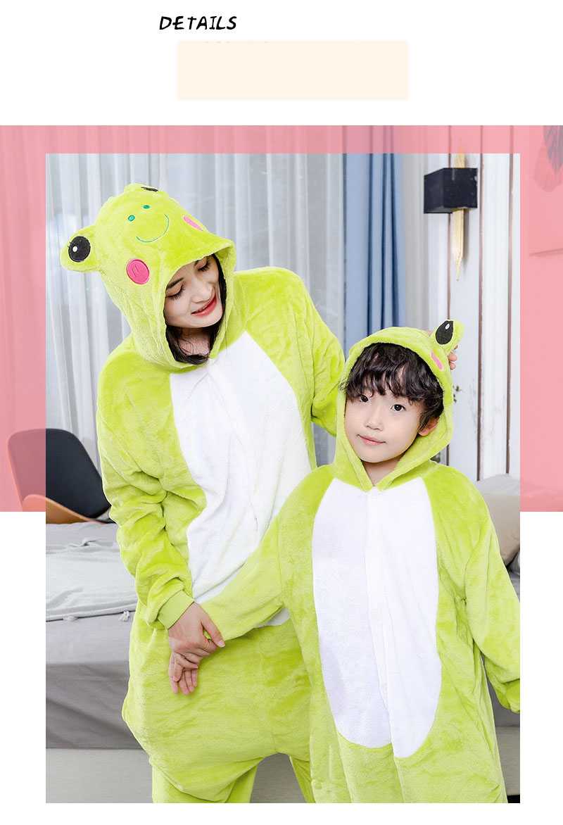Winter Cartoon parent-child family one-piece frog cute green home clothes pajamas on sale 6