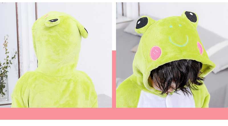 Winter Cartoon parent-child family one-piece frog cute green home clothes pajamas on sale 8