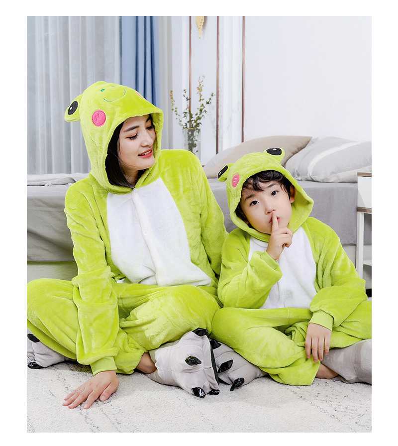 Winter Cartoon parent-child family one-piece frog cute green home clothes pajamas on sale 9