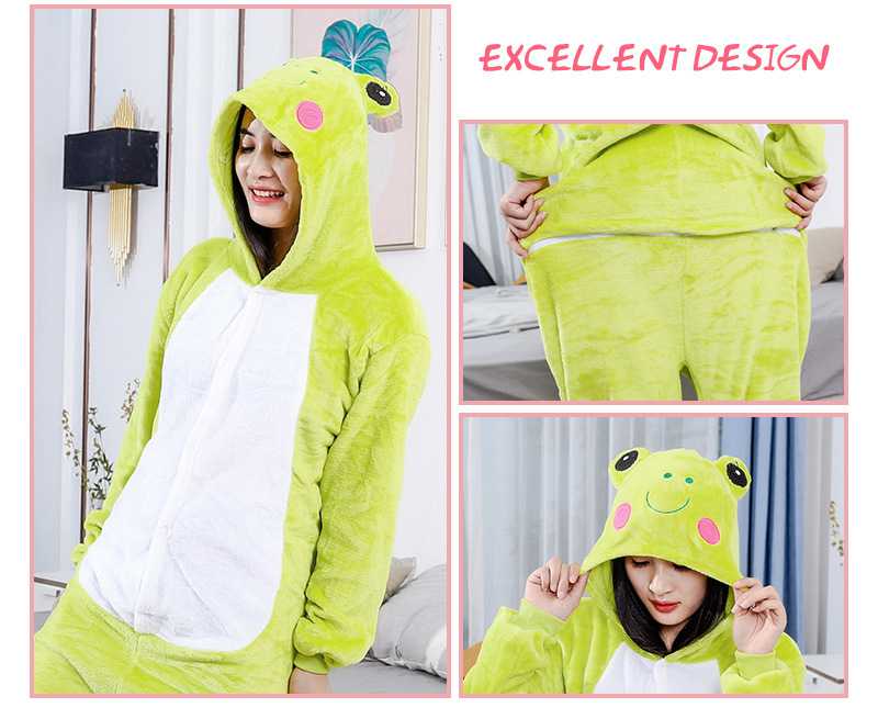 Winter Cartoon parent-child family one-piece frog cute green home clothes pajamas on sale 5