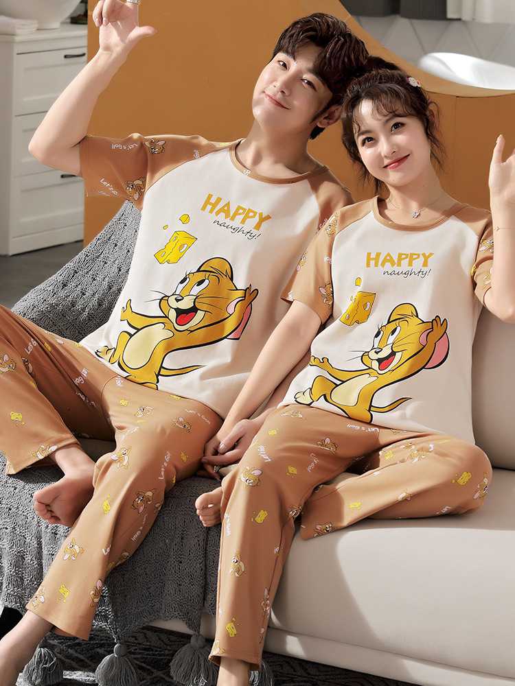 Spring short-sleeved trousers mother and daughter parent-child pure cotton pajamas suit on sale 7