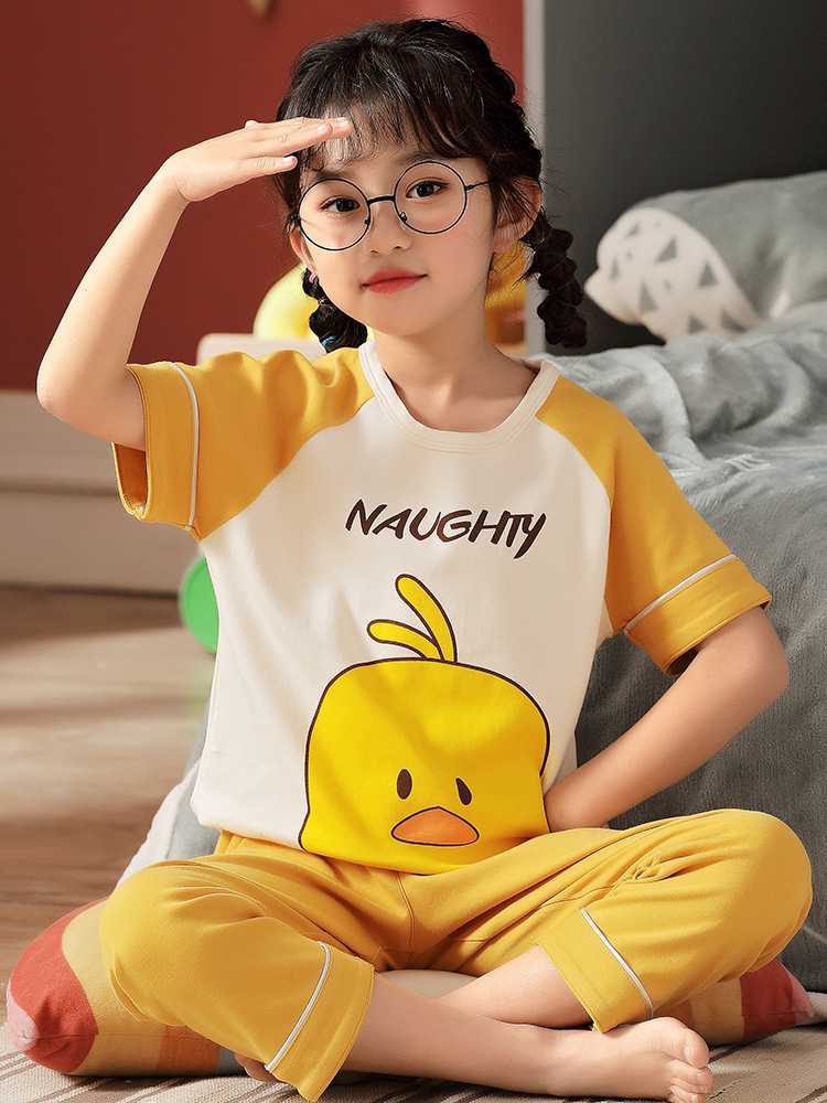 Spring short-sleeved trousers mother and daughter parent-child pure cotton pajamas suit on sale 8