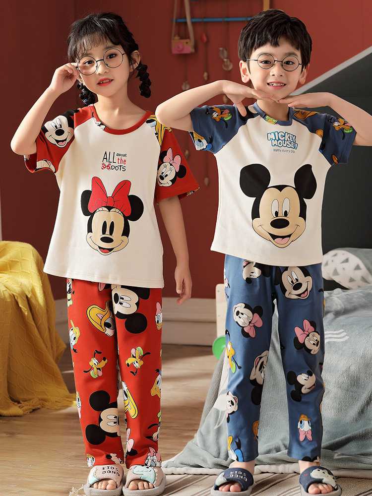 Spring short-sleeved trousers mother and daughter parent-child pure cotton pajamas suit on sale 16