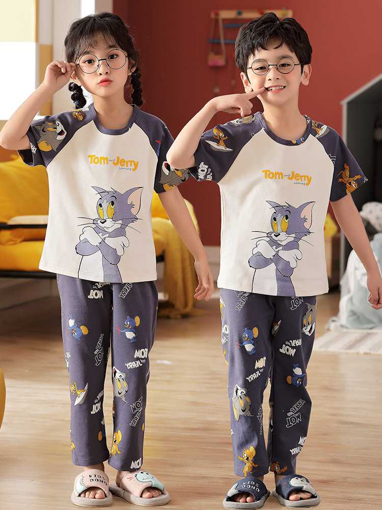 Spring short-sleeved trousers mother and daughter parent-child pure cotton pajamas suit on sale 26
