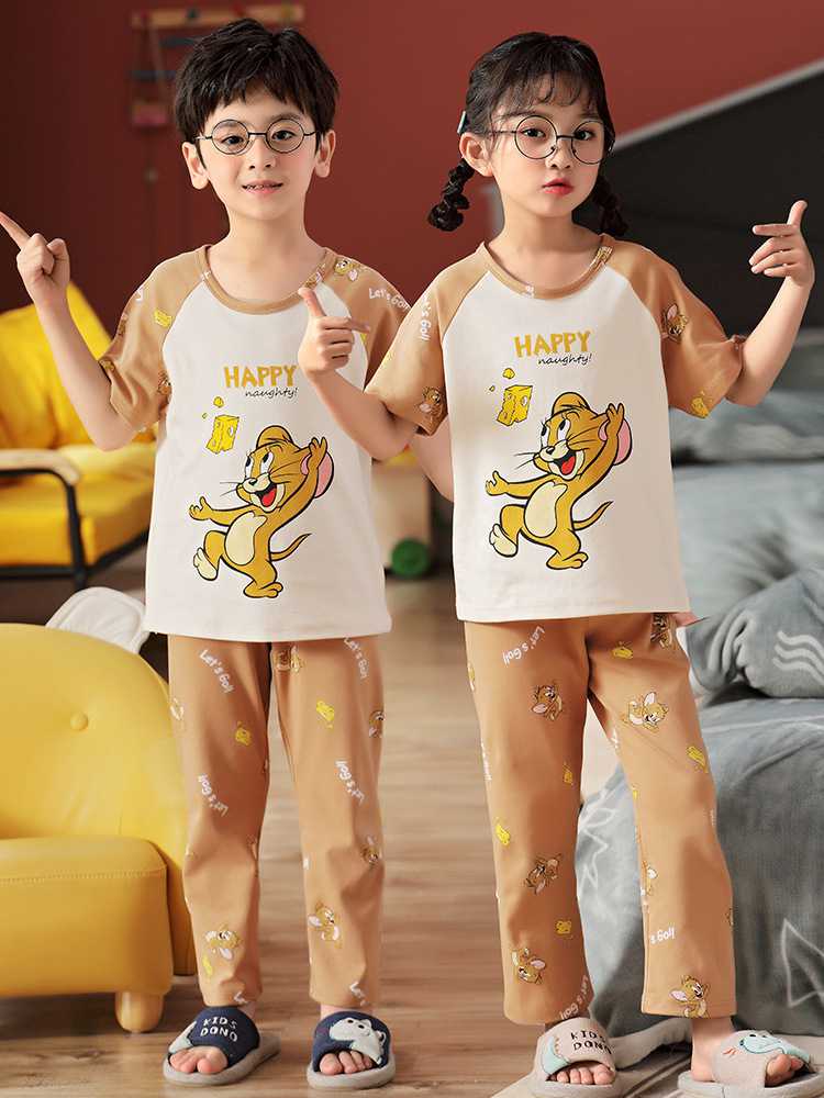 Spring short-sleeved trousers mother and daughter parent-child pure cotton pajamas suit on sale 27