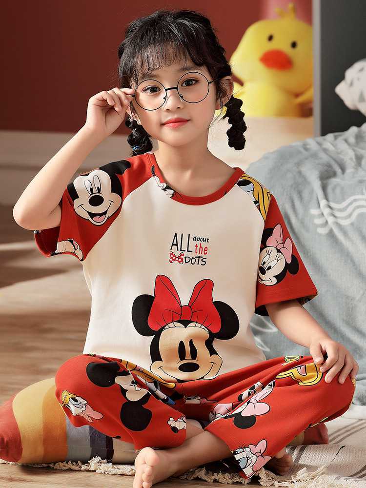 Spring short-sleeved trousers mother and daughter parent-child pure cotton pajamas suit on sale 29