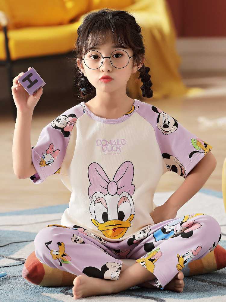 Spring short-sleeved trousers mother and daughter parent-child pure cotton pajamas suit on sale 30