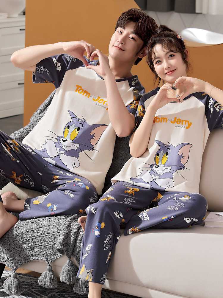 Spring short-sleeved trousers mother and daughter parent-child pure cotton pajamas suit on sale 38