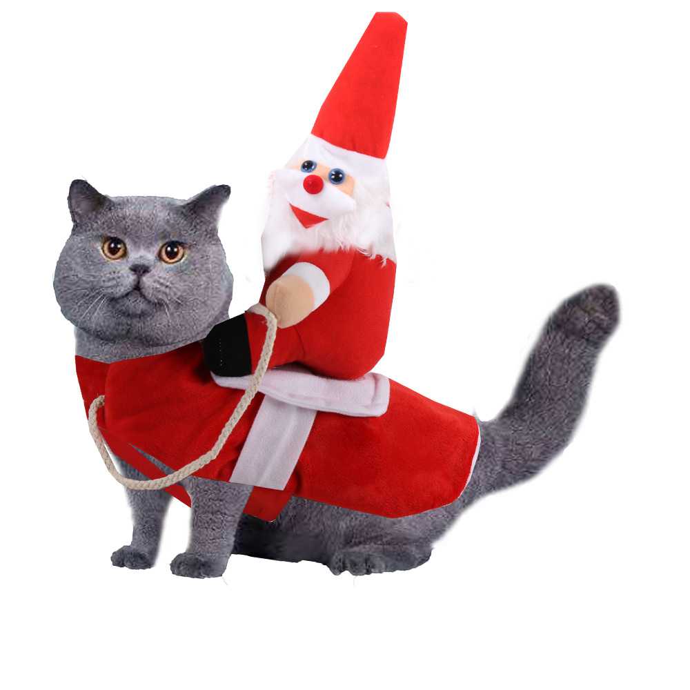 Dogs And Cats Horse Riding Clothes Santa Claus Doll Funny Pets Clothing on sale 5
