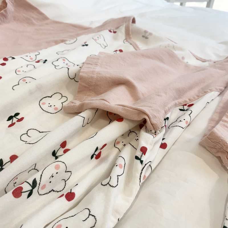 Bamboo Short Sleeve Cartoon Pajamas Sets Light Gauze Anti Kick Parent-Child Clothes on sale 16