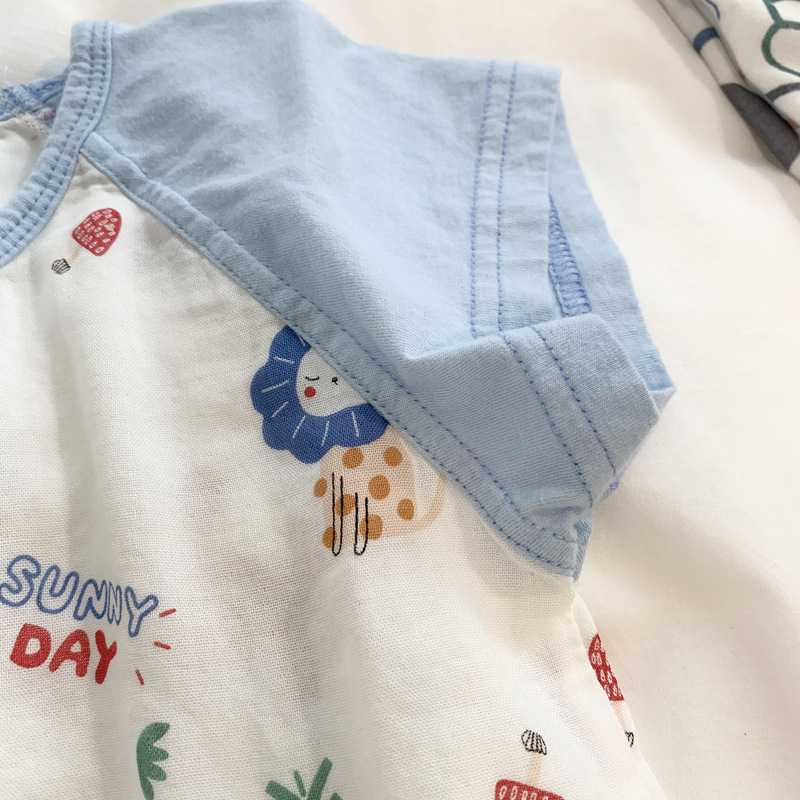 Bamboo Short Sleeve Cartoon Pajamas Sets Light Gauze Anti Kick Parent-Child Clothes on sale 24