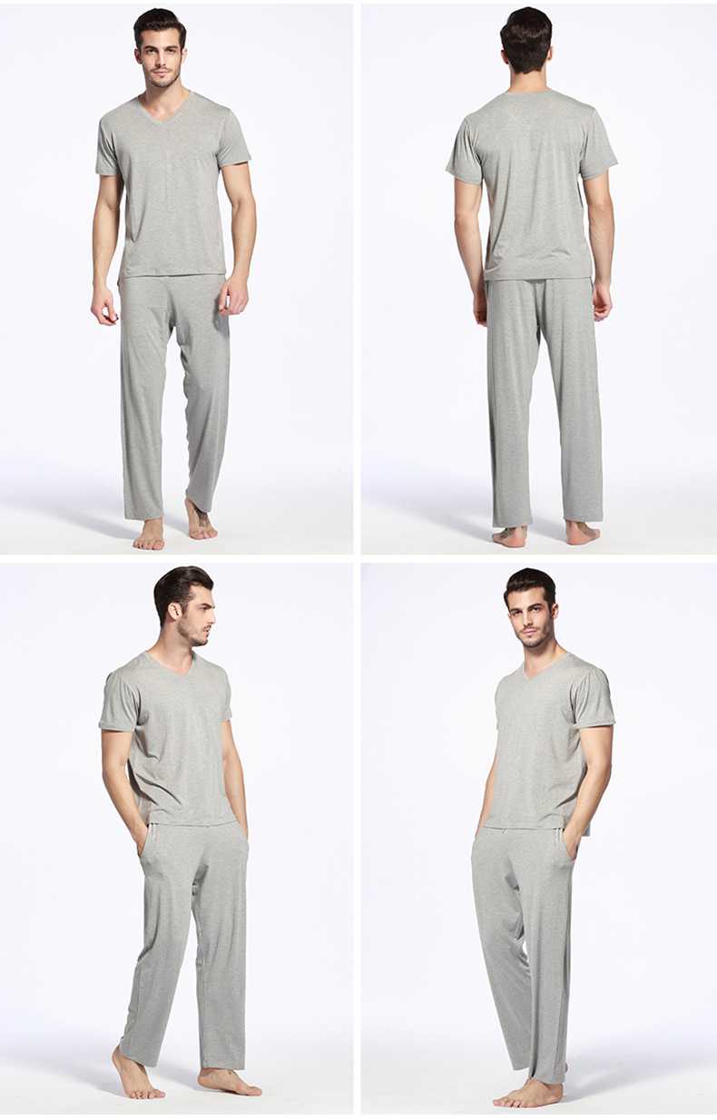 Bamboo Fiber Round Neck Mens Pajamas Sets Large Size Short Sleeved Household Clothes on sale 6