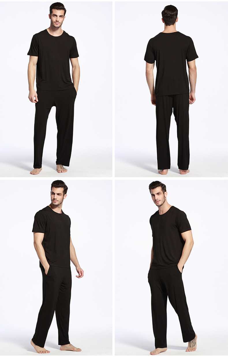Bamboo Fiber Round Neck Mens Pajamas Sets Large Size Short Sleeved Household Clothes on sale 7