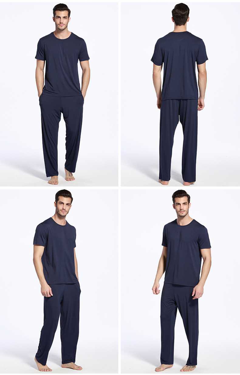 Bamboo Fiber Round Neck Mens Pajamas Sets Large Size Short Sleeved Household Clothes on sale 8
