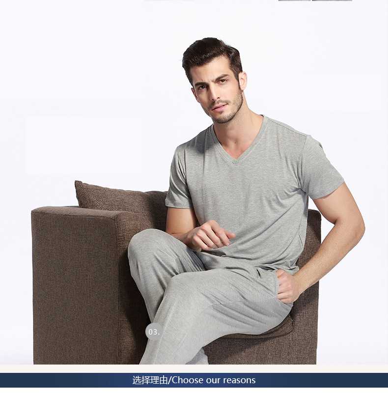 Bamboo Fiber Round Neck Mens Pajamas Sets Large Size Short Sleeved Household Clothes on sale 9