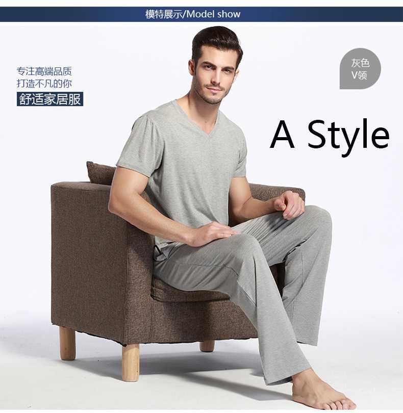 Bamboo Fiber Round Neck Mens Pajamas Sets Large Size Short Sleeved Household Clothes on sale 2