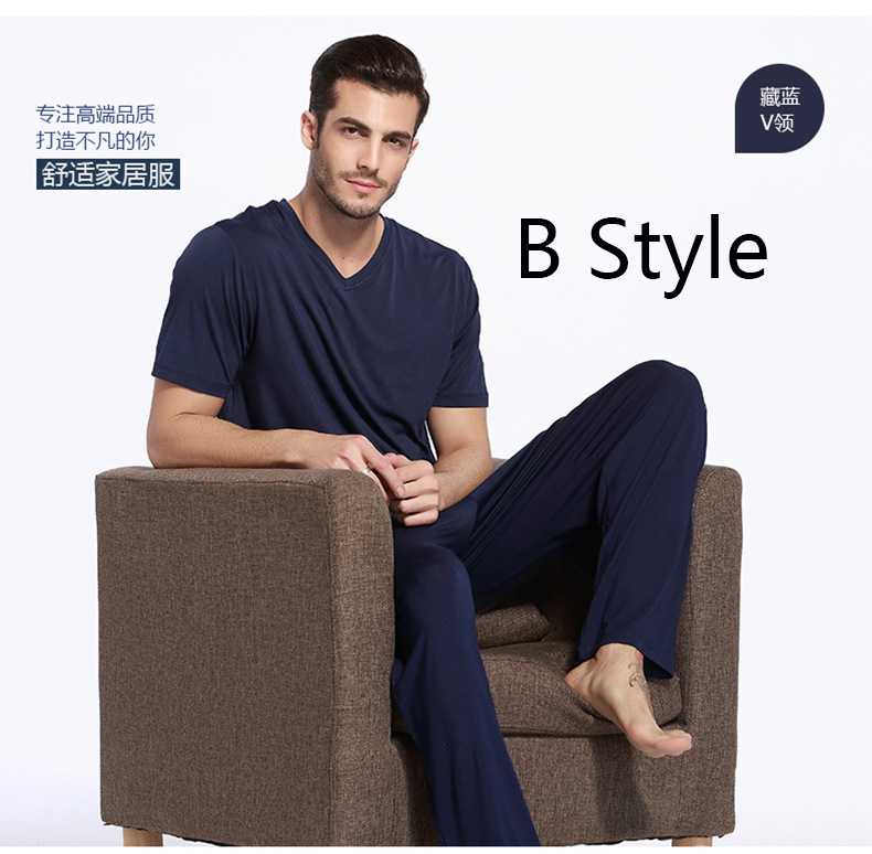 Bamboo Fiber Round Neck Mens Pajamas Sets Large Size Short Sleeved Household Clothes on sale 3