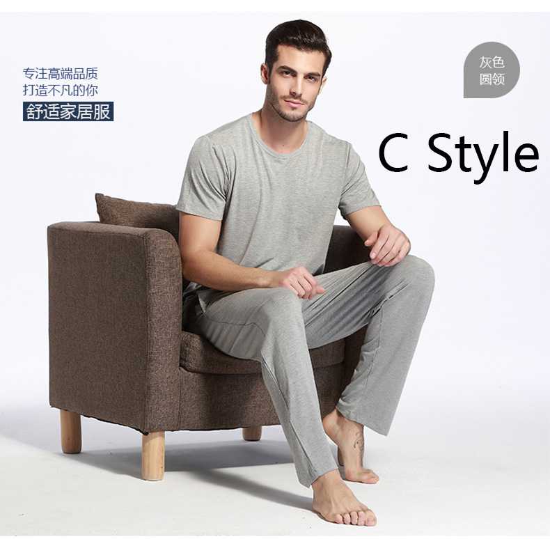 Bamboo Fiber Round Neck Mens Pajamas Sets Large Size Short Sleeved Household Clothes on sale 4