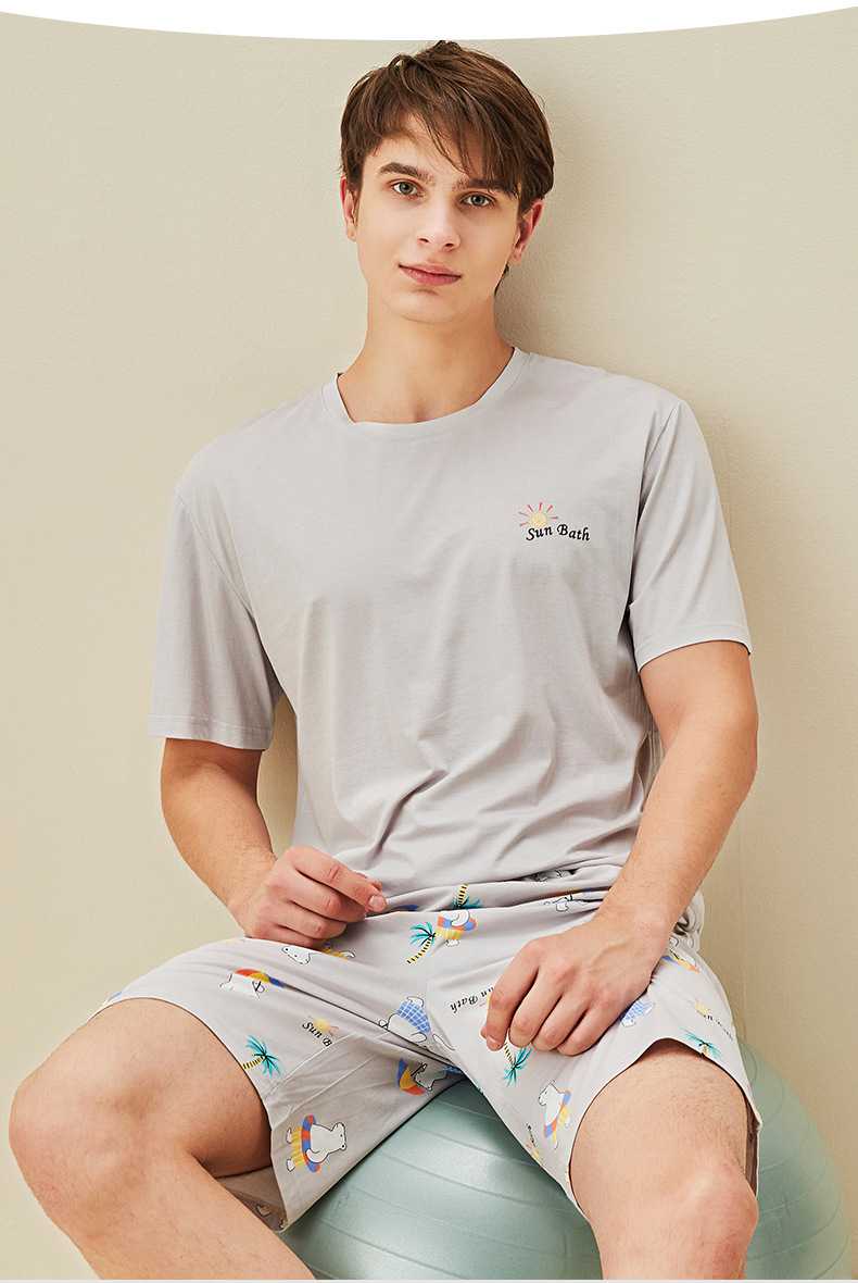 Loose Comfortable Summer Printed Short Sleeved Mens Pajama Suit Can Be Worn Outside on sale 7