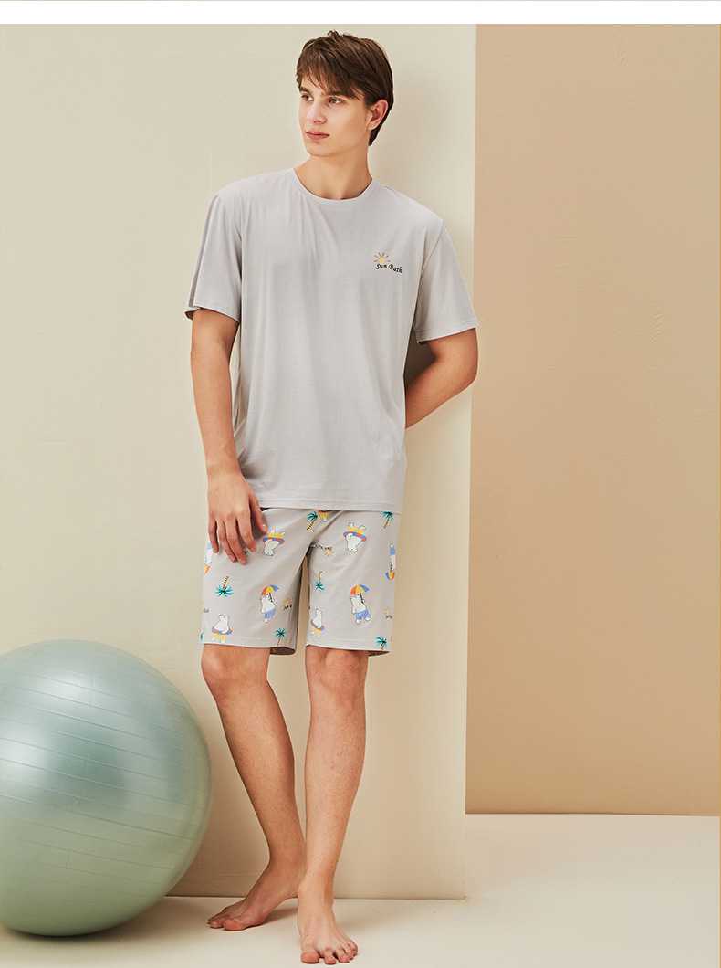 Loose Comfortable Summer Printed Short Sleeved Mens Pajama Suit Can Be Worn Outside on sale 4