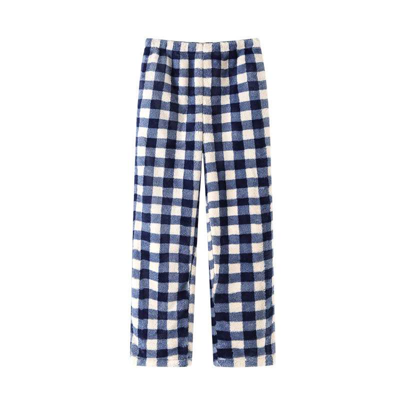 Winter Warm Thickened Plaid Loose Mens Coral Velvet Household Trousers on sale 8