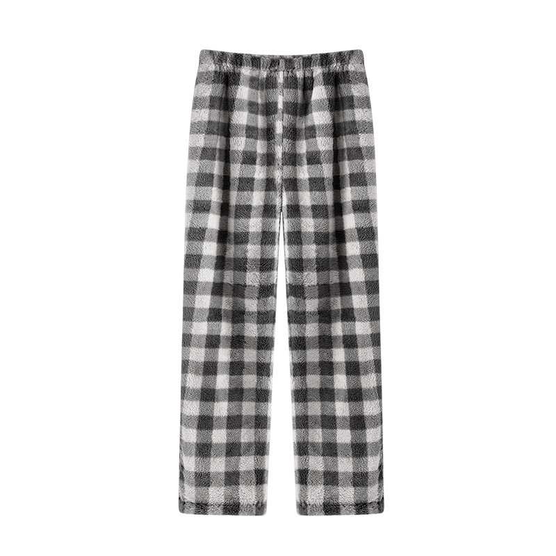 Winter Warm Thickened Plaid Loose Mens Coral Velvet Household Trousers on sale 11