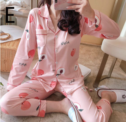 Cute strawberry bear cartoon pink loose long-sleeved trousers women's two-piece suit on sale 10