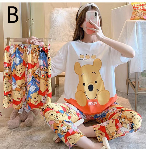 Winnie the Pooh cartoon short-sleeved trousers home clothes three-piece suit on sale 1