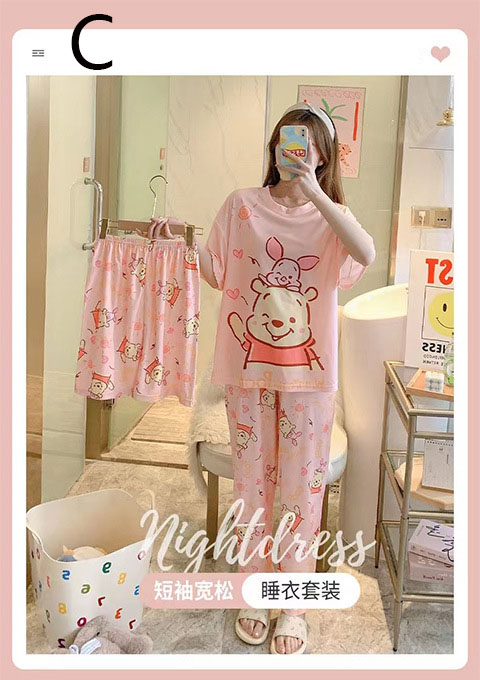 Winnie the Pooh cartoon short-sleeved trousers home clothes three-piece suit on sale 2